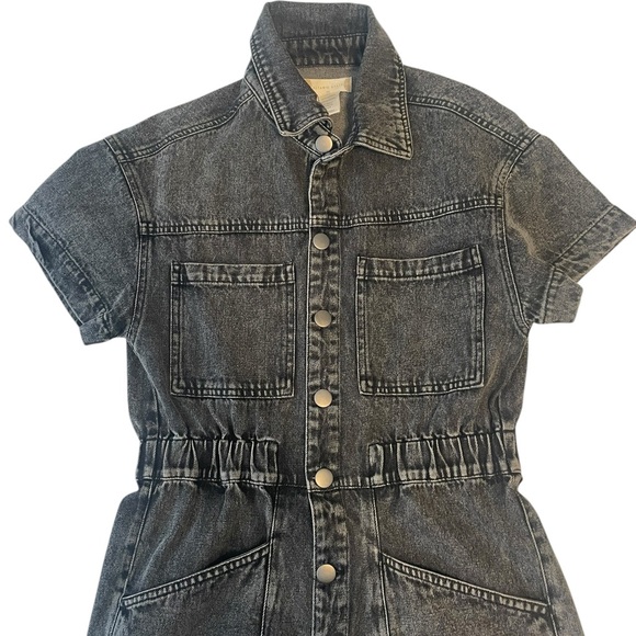 Altar'd State Washed Black Short-Sleeve Denim Overalls - Picture 6 of 8